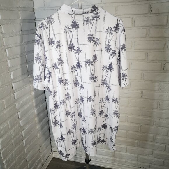 Travis Mathews Men's Size XXL White w/ Grey Palm Trees Straight Fit Polo - Picture 2 of 11